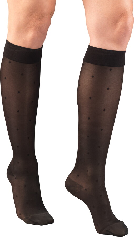 Truform Women’s Stockings, Knee High, Sheer, Dot Pattern: 15-20 mmHg, Black, Large