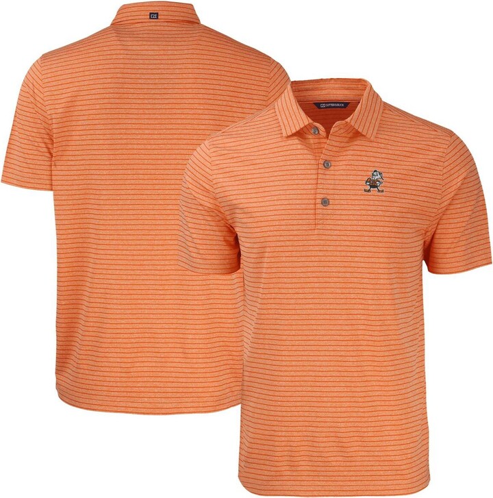 Cutter & Buck Men's Heather Orange Cleveland Browns Throwback Forge Eco Heather Stripe Stretch Polo
