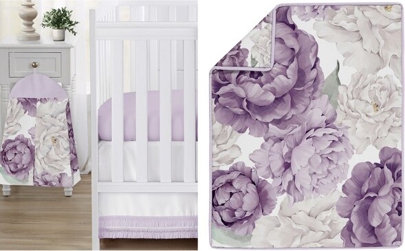 Sweet Jojo Designs SweetJojoDesignsGirlBabyCribBeddingSet-PeonyFloralGardenPurpleIvory4pc