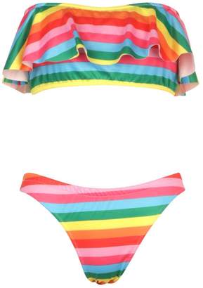 boohoo Rainbow Stripe Frill Bandeau Bikini Set
