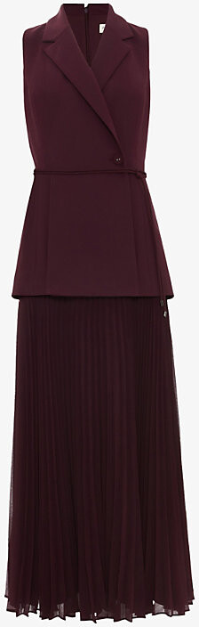 Womens Burgundy Becky Tuxedo Woven Midi Dress 10