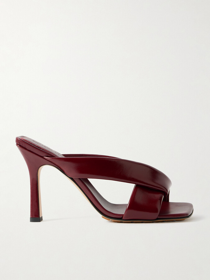 Bottega Veneta Riva Padded Leather Mules - Burgundy
