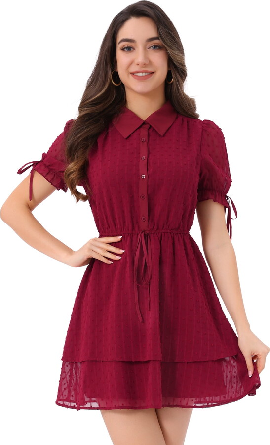 DARING DIVA Solid Short Sleeve A-Line Shirt Dress XL Dark Red