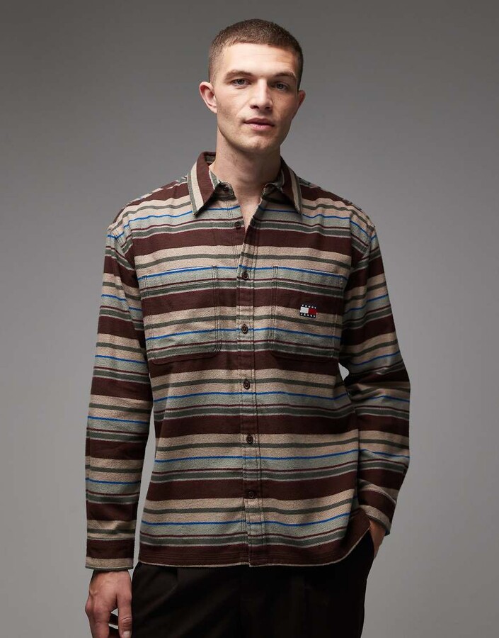 Tommy Jeans utility flannel overshirt in brown stripes