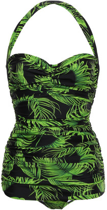 Norma Kamali Layered Ruched Printed Halterneck Swimsuit
