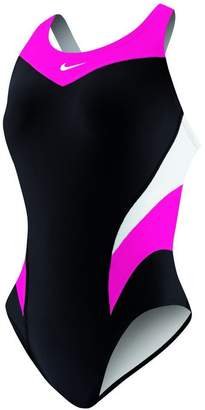 Nike Women's Victory Color Block Power Back Tank Swimsuit 14/40/Black/White/Pink