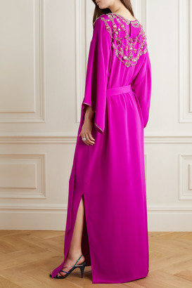 Marchesa Belted Crystal-embellished Silk-crepe Gown - Fuchsia