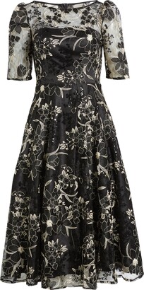 Eliza J Sequin Floral Embroidery Fit & Flare Cocktail Midi Dress