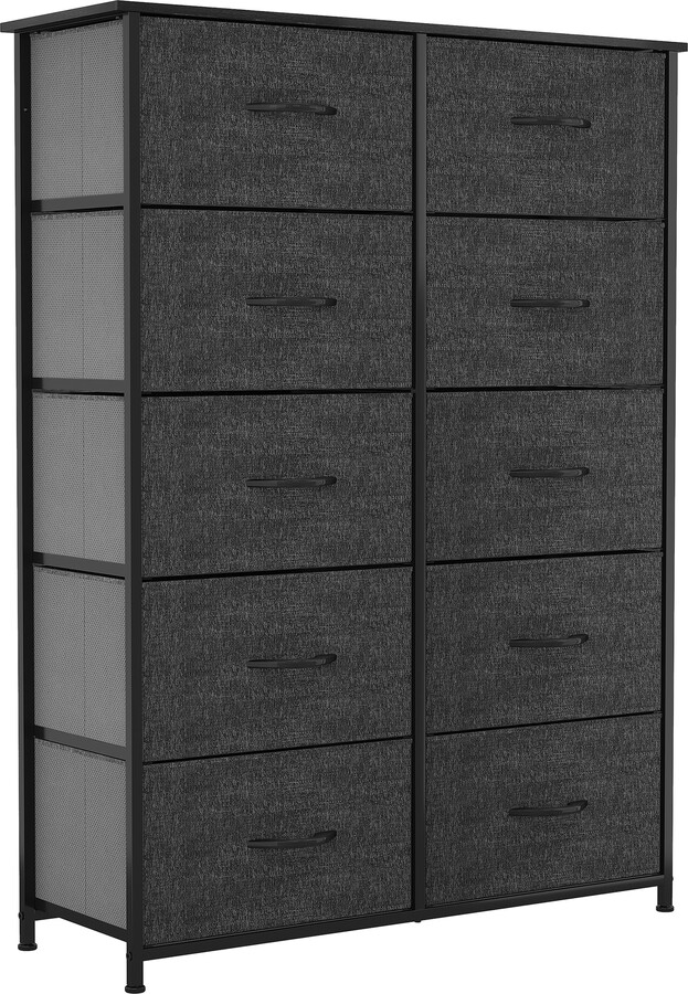 DEXTRUS Fabric Dresser for Adults, 10-Drawer Storage Tower Organizer Cabinet, Black Gray