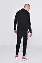 Thumbnail for your product : boohoo NEW Mens Velour Sports Tape Skinny Fit Hooded Tracksuit in Cotton