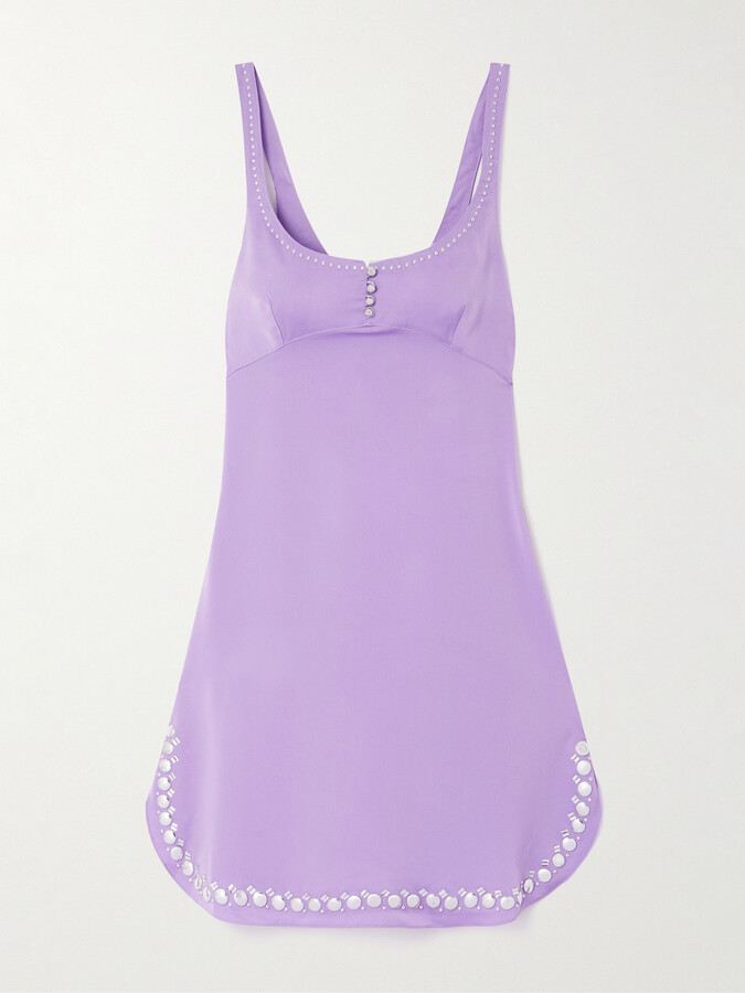 RABANNE - Embellished Satin Mini Dress - Purple