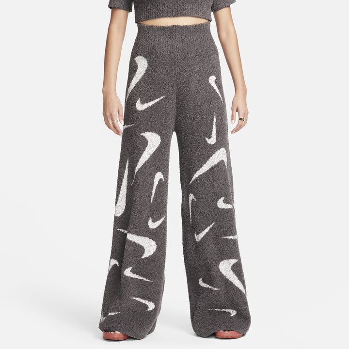 Nike Women's Sportswear Phoenix Cozy Bouclé High-Waisted Wide-Leg Knit Pants  in Brown - ShopStyle