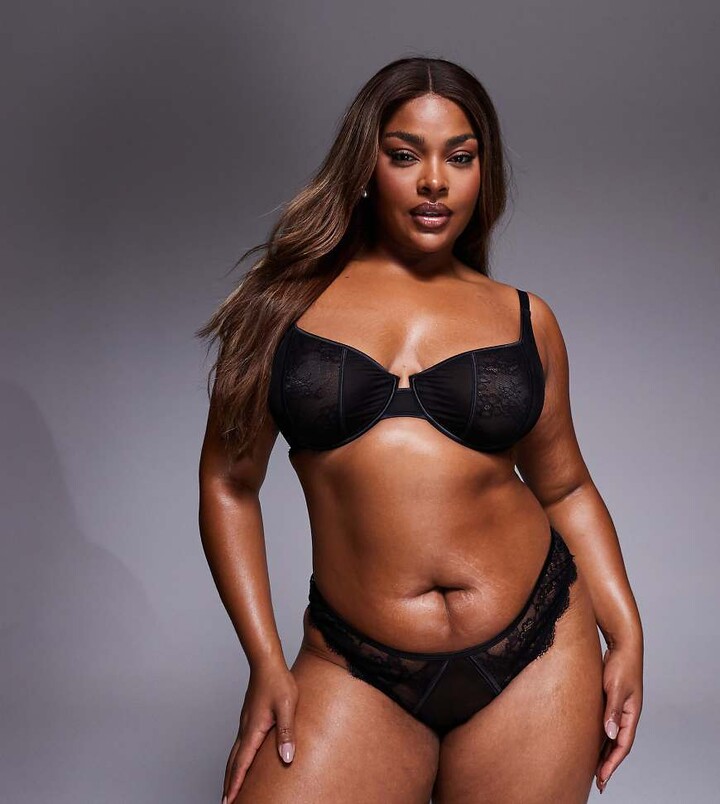 ASOS Curve ASOS DESIGN Curve Amber lace & mesh underwire bra in black