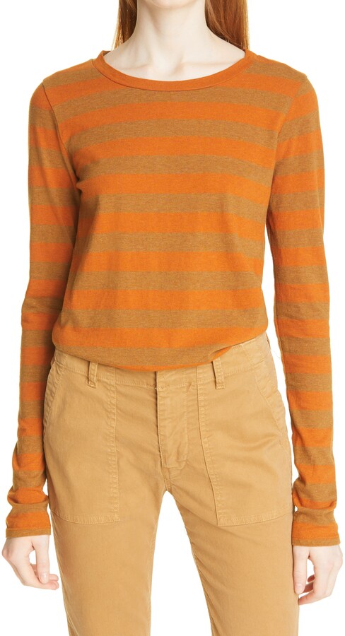 orange and yellow striped long sleeve shirt