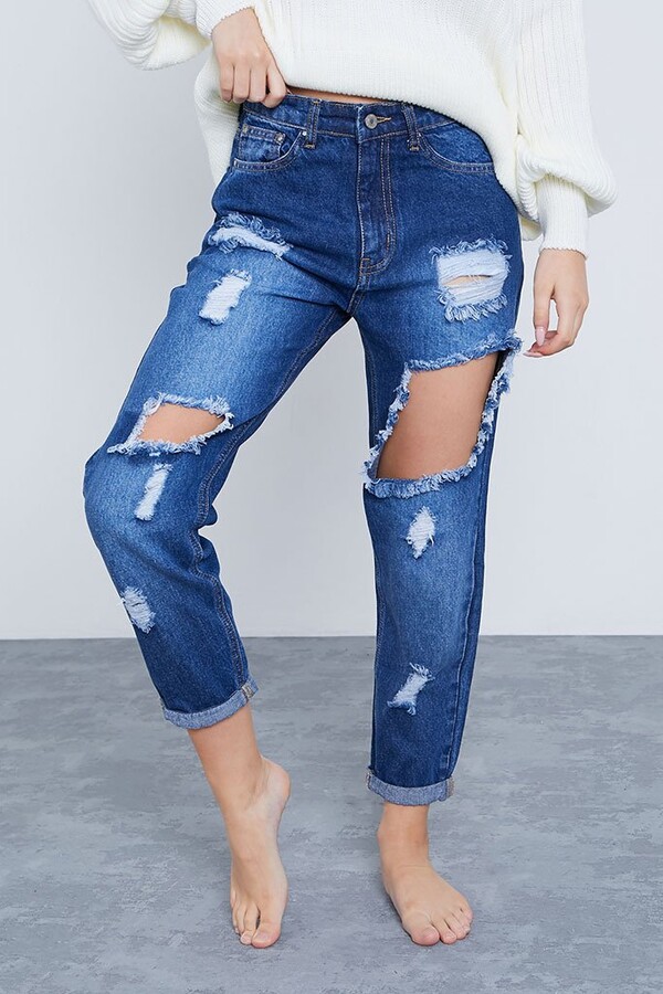 I SAW IT FIRST Dark Wash Petite Ripped Mom Jeans - ShopStyle