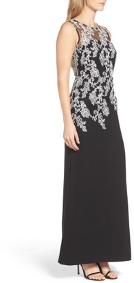 Ellen Tracy Women's Embroidered Crepe Gown