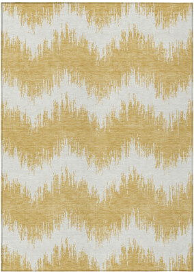 HomeRoots 10' X 14' Gold And Ivory Chevron Washable Indoor Outdoor Area Rug