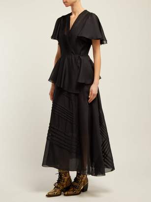 Anna October - Pleated Organza Wrap Midi Dress - Womens - Black