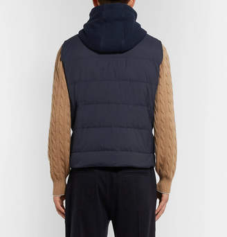 Brunello Cucinelli Layered Quilted Shell and Stretch-Cotton Jersey Hooded Down Gilet - Men - Navy