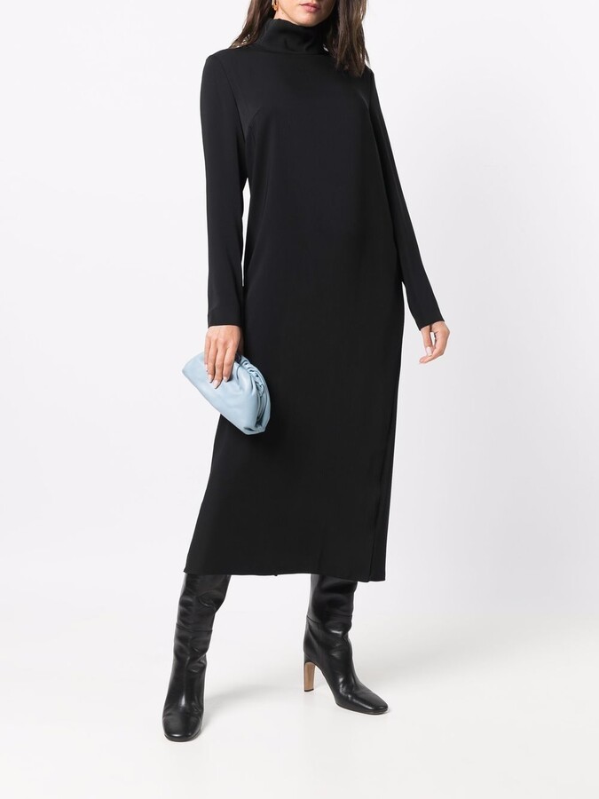 high collar black dress