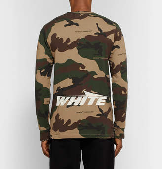 Off-White Off White Slim-Fit Logo-Embroidered Camouflage-Print Cotton-Jersey T-Shirt - Men - Army green