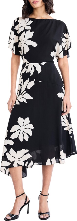Maggy London Floral Asymmetric Midi Dress