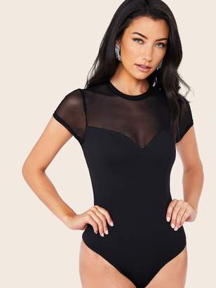 Shein Mesh Panel Lace-up Open Back Fitted Bodysuit