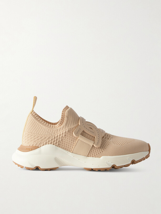 Tod's Leather-trimmed Stretch-knit Slip-on Sneakers - Neutrals