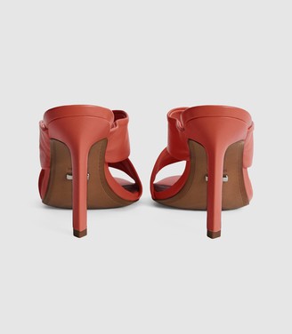 Reiss ELLA LEATHER TWIST FRONT HEELED MULES Coral