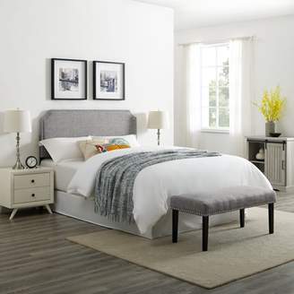 Homefare Clip Corner Upholstered Full / Queen Headboard and Bench Set in Heathered Grey