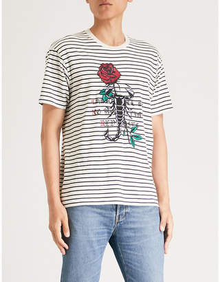 The Kooples Embroidered striped cotton-jersey T-shirt