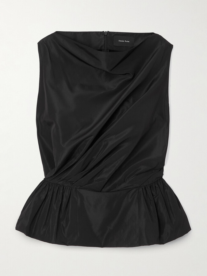 Simone Rocha Draped Taffeta Peplum Top - Black