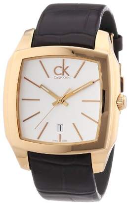 Calvin Klein Men's Quartz Watch with White Dial Analogue Display and Brown Leather Bracelet K2K21620