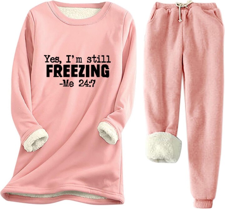 Yuson Girl Womens Pyjamas 2 Piece Warm Fleece Pjs Set Winter Fluffy Pyjamas Set Ladies Fuzzy Loungewear Sets Plush Long Sleeve Top And Thermal Bottoms Pjs Sleepwear With Pocket, Champagne, XXL - View #12