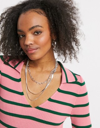 ASOS DESIGN ribbed jumper with open collar detail in stripe