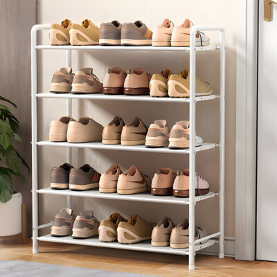 Latitude Run Space-Saving Multi-Layer Shoe Rack With Iron Frame For Dorms, Apartments, And Entryways (5 Tiers, White)