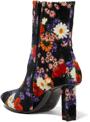 STAUD Brando Floral-print Velvet Ankle Boots