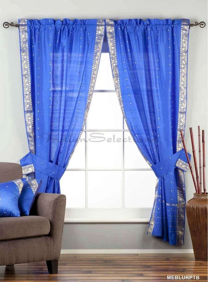 Indian Selections Indo Enchanting Blue Rod Pocket Sheer Sari Curtain Drape  Panel 43x84 in w/ matching tieback - ShopStyle