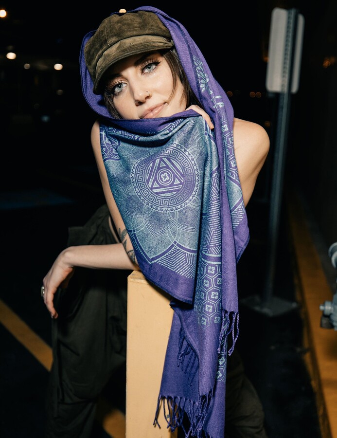 Superbloom Scarf/15" Wide Pashmina Turkish Cotton Shawl Sacred Geometry Clothing Festival + Streetwear