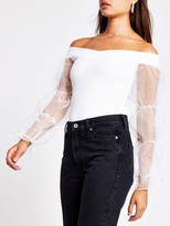 Thumbnail for your product : River Island Organza Bardot Top - White