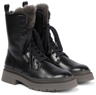 Brunello Cucinelli Shearling-lined leather combat boots