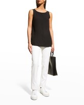 Thumbnail for your product : Eileen Fisher Petite Bateau-Neck Silk Georgette Crepe Shell