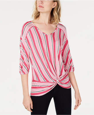 NY Collection Petite Striped Twist-Front Top