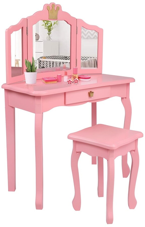 Children's Wooden Dressing Table ThreeSided Folding Mirror Dressing