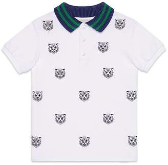 Gucci Children's polo with tiger heads embroidery