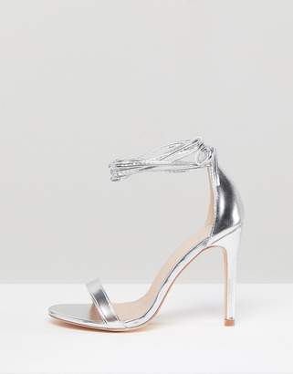True Decadence Silver Ankle Tie Heeled Sandals