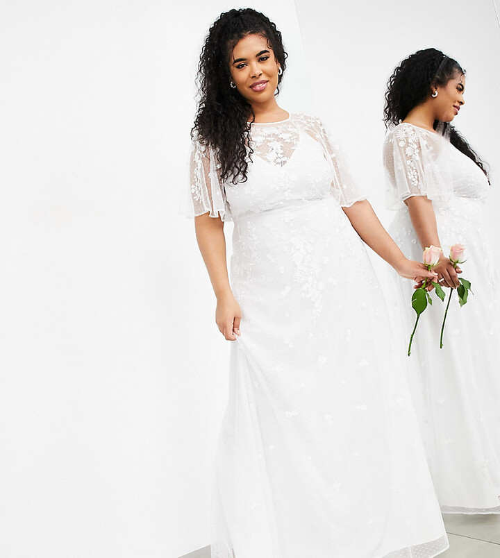 Fil Urskive pen ASOS EDITION Curve Annie floral embroidered flutter sleeve wedding dress -  ShopStyle