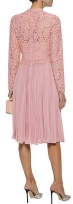 Mikael Aghal Layered Corded Lace And Plisse Crepe De Chine Dress