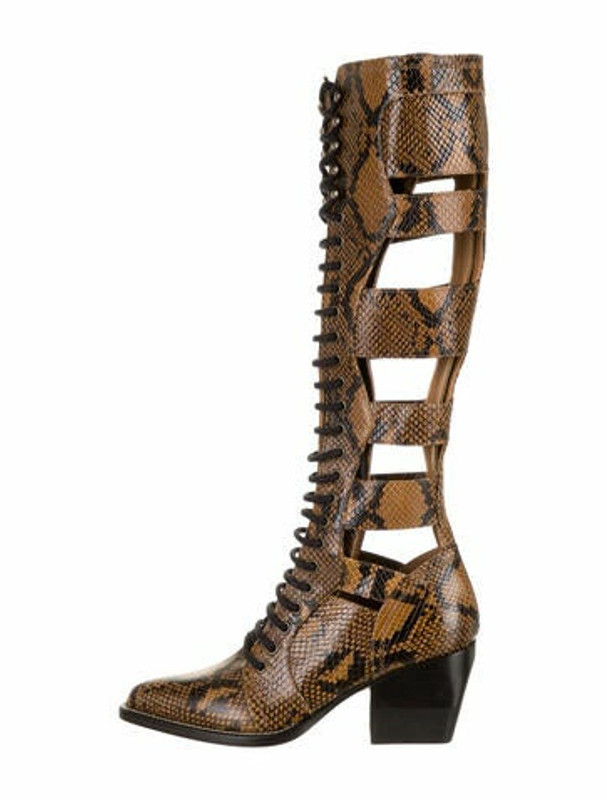 snakeskin flat boots