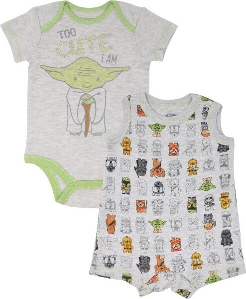 Star Wars Yoda Infant Baby Boys Bodysuit and Romper White / Grey 18 Months